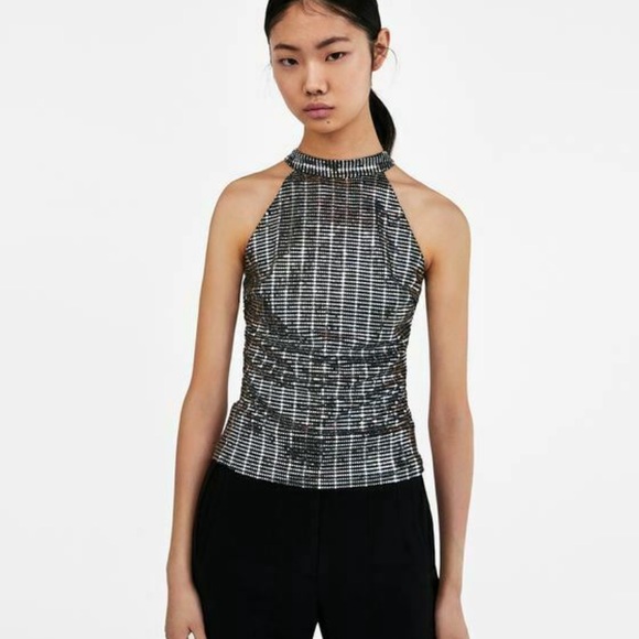 Zara Sequin Halter Top - Picture 1 of 5